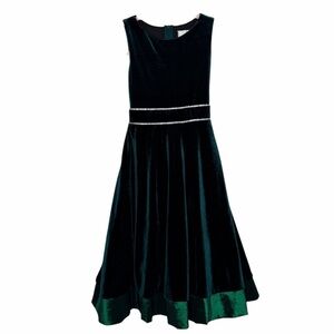 Rare Editions Dark Green Velvet Formal Dress with Rhinestone Waist